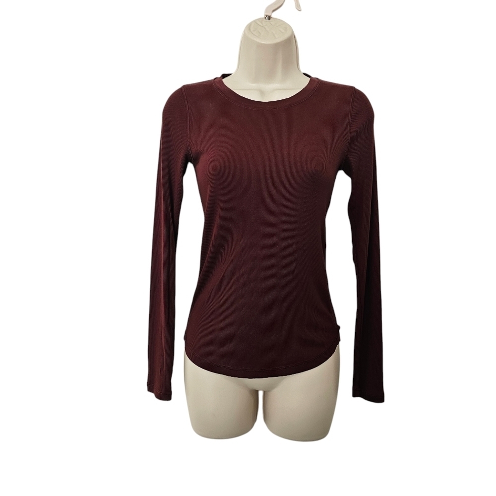 WILFRED Ribbed Long Sleeve Top Burgundy Size S